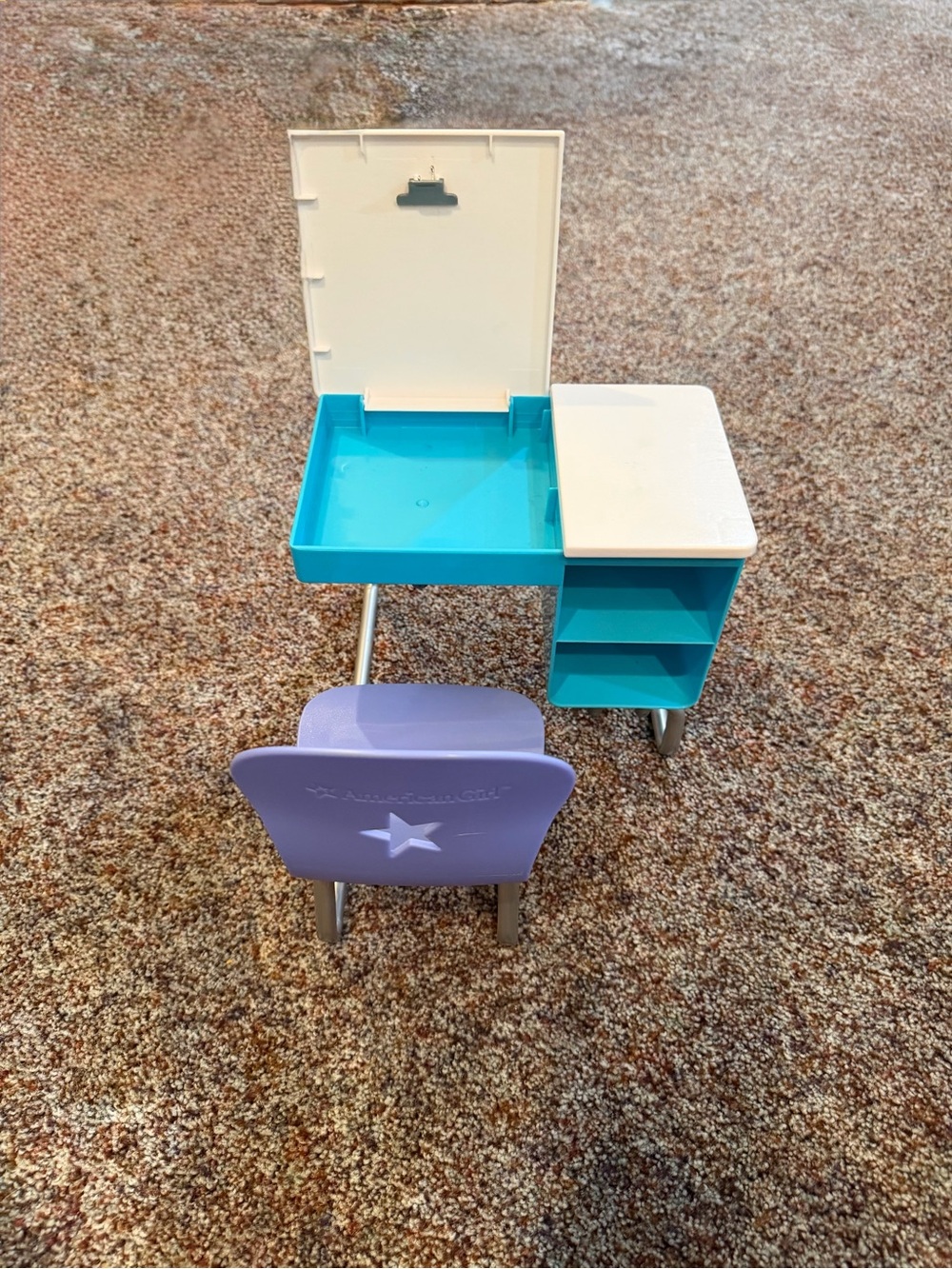 American Girl Desk & Chair Set in Turquoise, White & Lavender